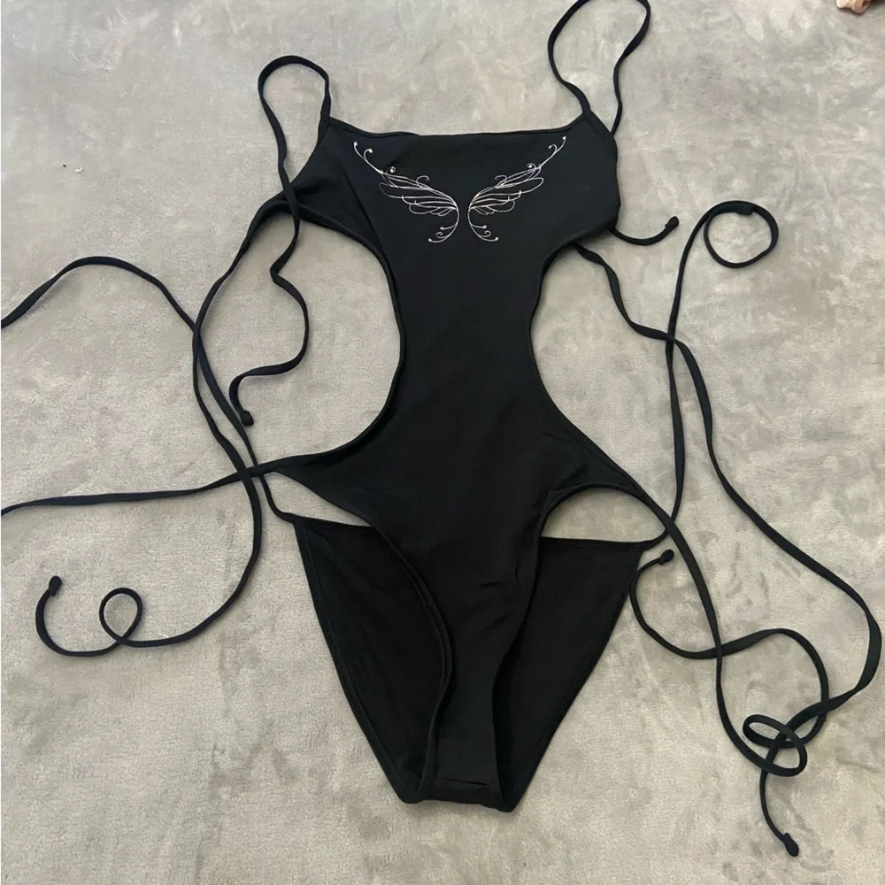 New! Frankie’s amalia black one piece monokini butterfly tattoo 24159